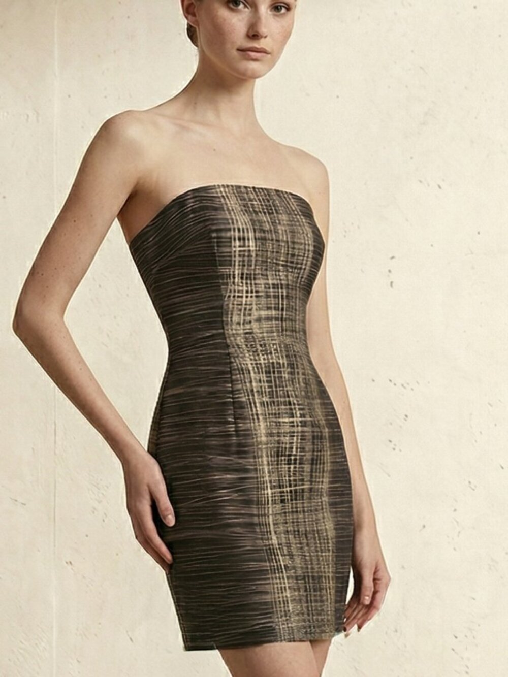 David Meister Black & Gold Wire Strapless Cocktail Dress – 100% Silk – 8 (NWT)